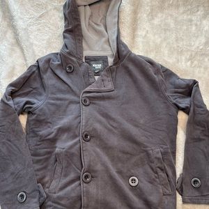 Unisex Gray Double Breasted Hooded Jacket by
Heritage 1981